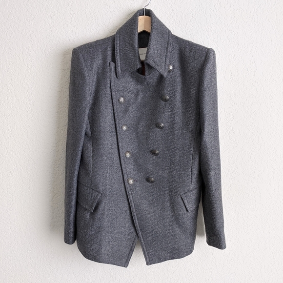 Pierre Balmain Grey Double Breasted Twill Coat 38 - Picture 5 of 14